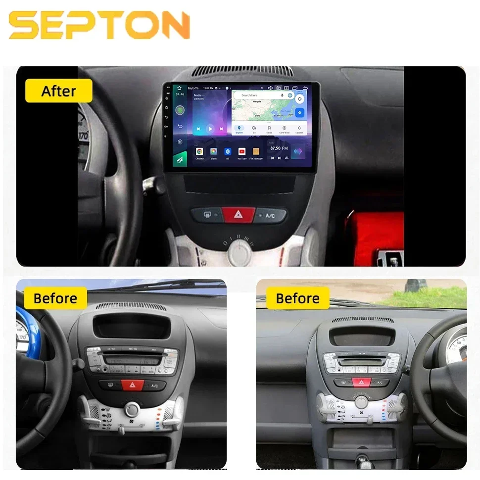 SEPTON Car Radio for Peugeot 107 Citroen C1 Toyota Aygo 2005 - 2014 Multimedia Video Player GPS Wifi Carplay Android Auto Player