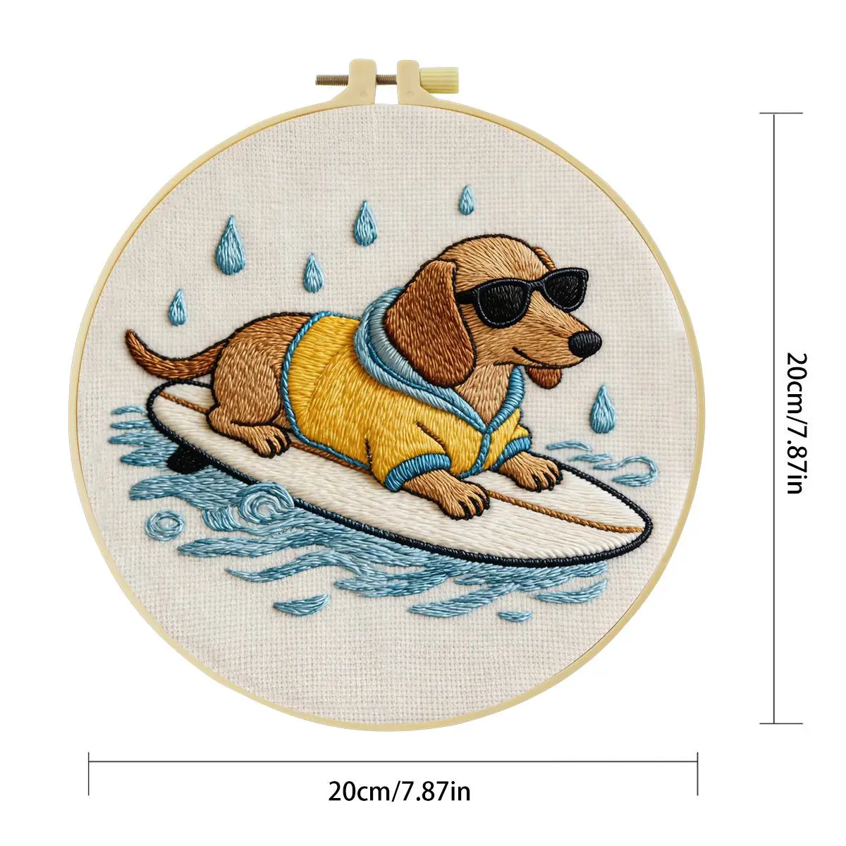 1 Stück 20x20cm/15x15cm 7,87/6,3 Zoll Hund beim Surfen Stickerei-Starter-Kit DIY-Kit DIY-Stickerei-Set für Anfänger – Detail 5