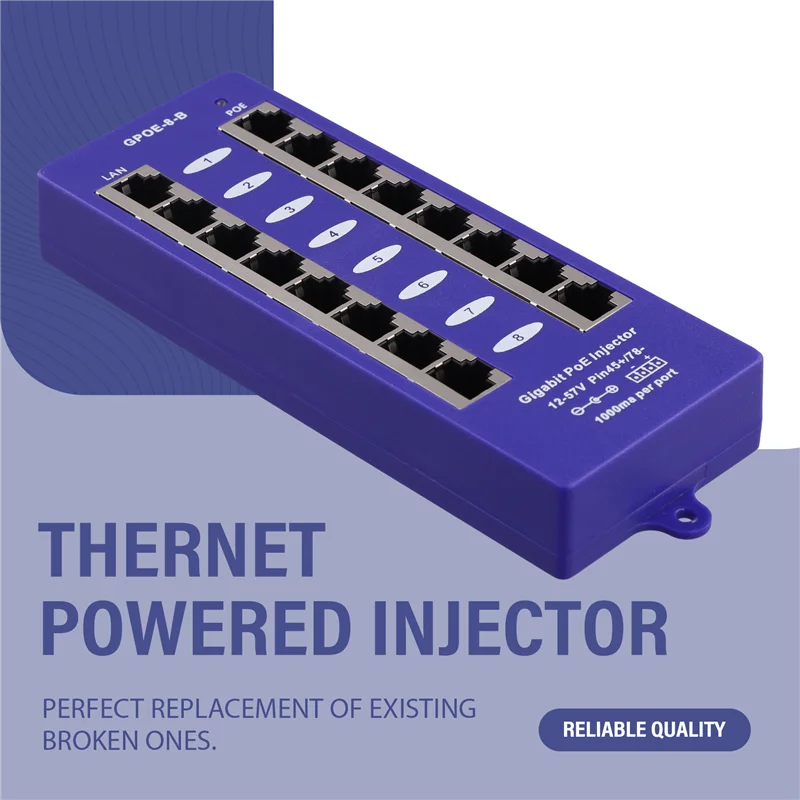ABGI-Gigabit 8 Port Poe Injector Mid-Span Poe Injector Mode B For Mikrotik UBNT CCTV Network Wall-Mounted