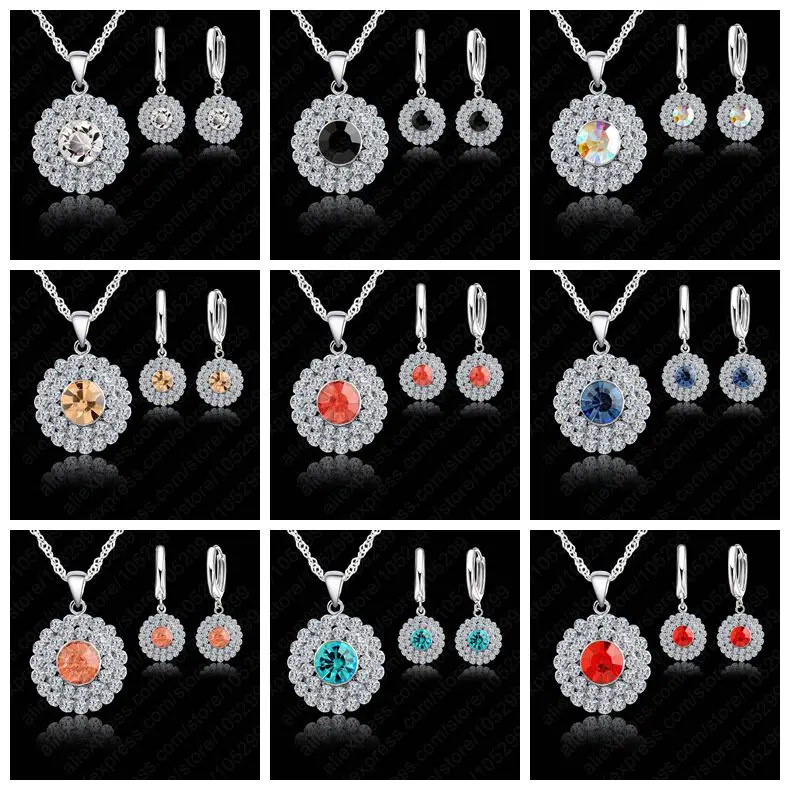 10 kolorów 925 Sterling Silver zestaw biżuterii krótki łańcuszek wisiorek naszyjnik Choker i kolczyki zestaw biżuterii kobiet — zdjęcie 4