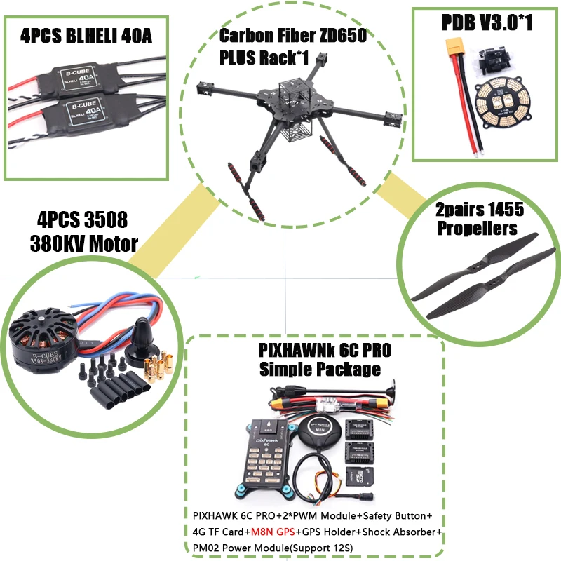 

B-CUBE ZD650 PLUS 650 мм Ardupilot Pixhawk Карбоновая рама квадрокоптера FPV Quad с посадочным двигателем из углеродного волокна ESC 40A