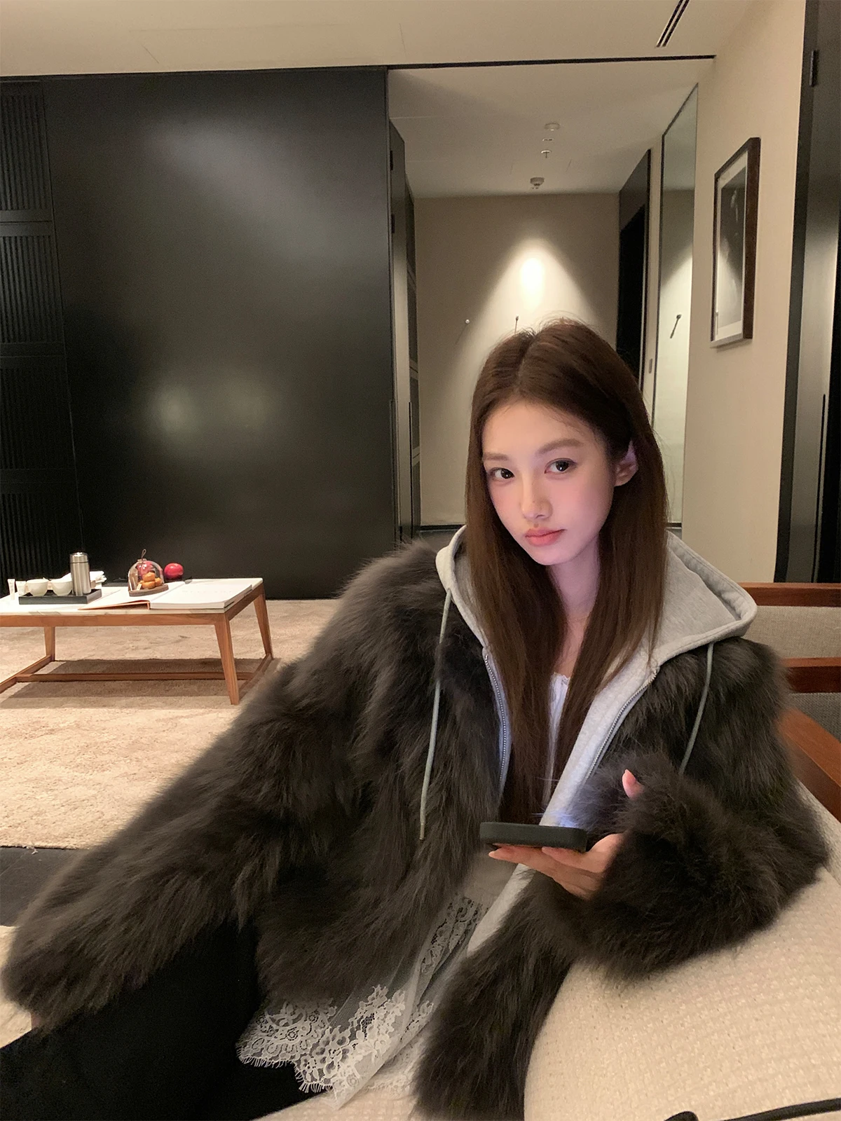 

Bankelili ort Fem Outerwear Coat Young Women's Korean Sle Long Sve Thiened Fur Coat Whole Skin Weasel Hair