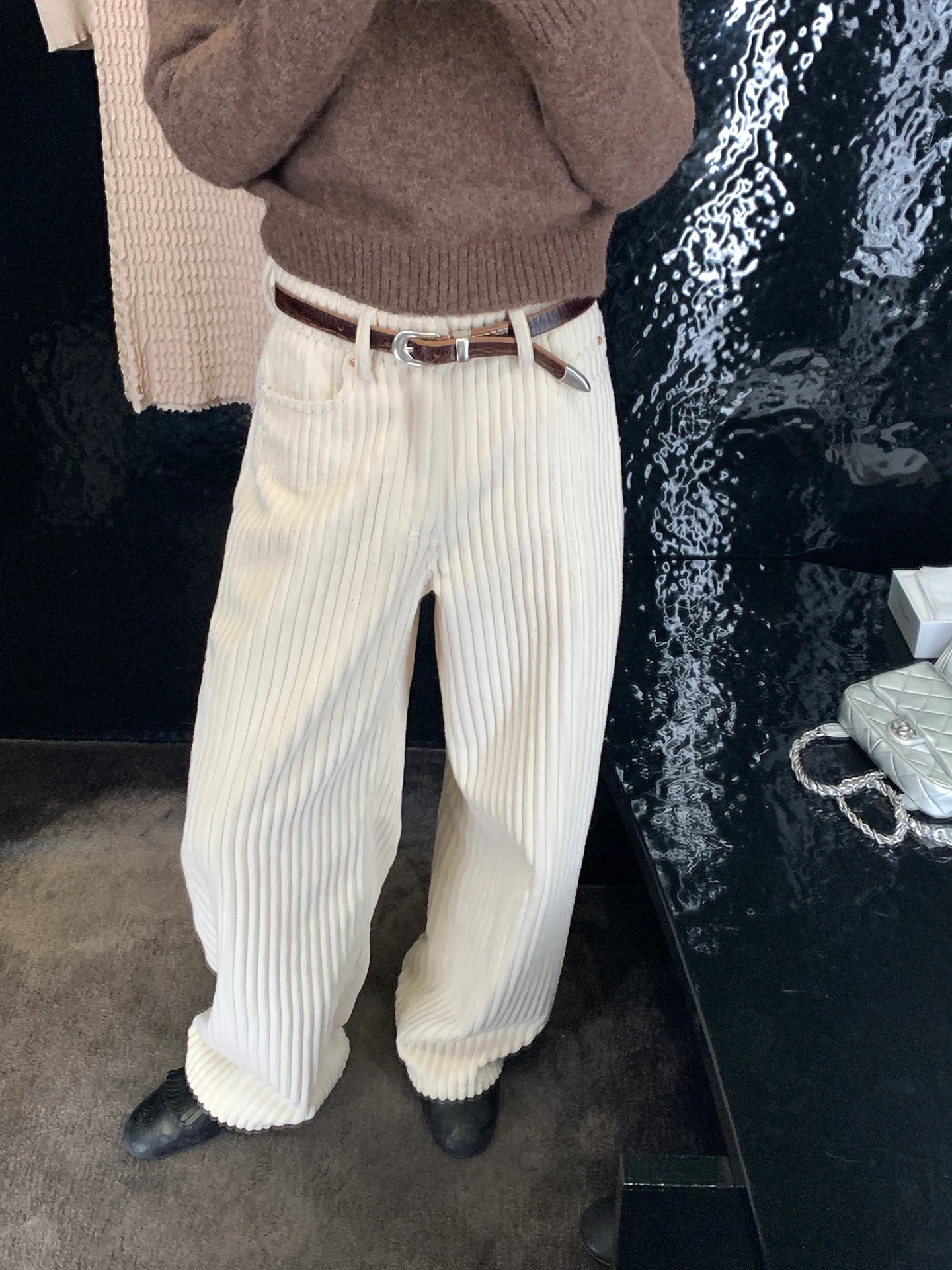 

Повседневные вельветовые брюки 3C с широкими штанинами на флисовой подкладке, свободного кроя, универсальные, удобные, в полоску, для женщин