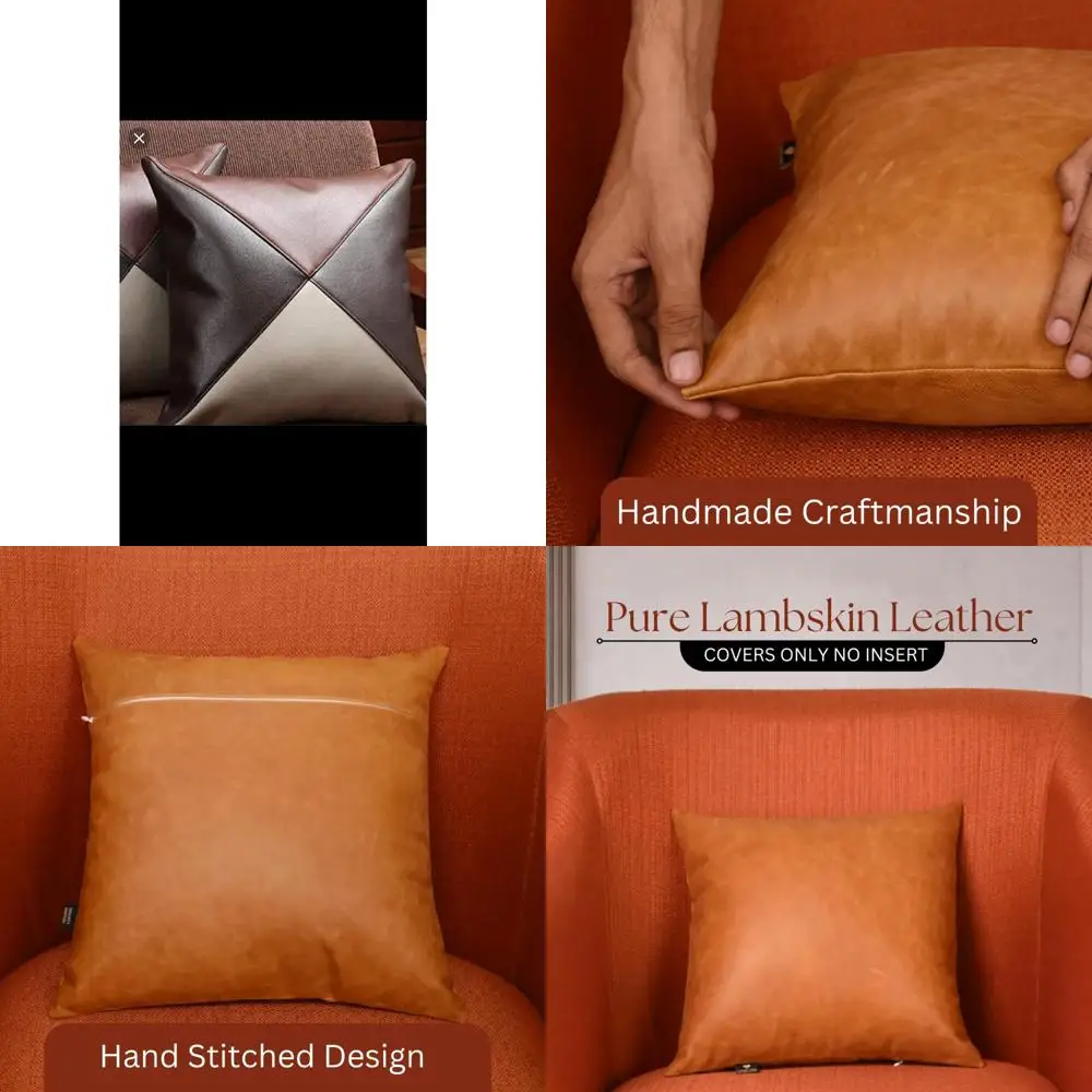 

Lambskin Leather Pillow Cover - 22x22 Sofa Cushion Case - Elegant Throw Covers for Living Room and Bedroom Decor