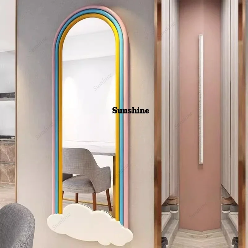 

Floor-to-ceiling cream mirror Home-entry full-length mirror Cloakroom arched fitting mirrorTJ