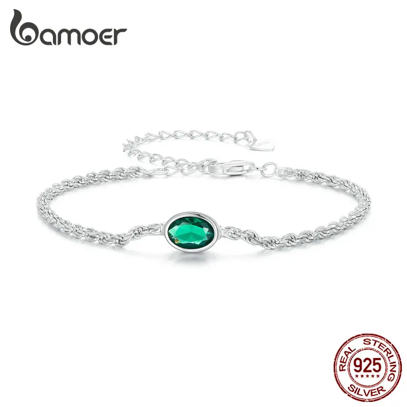 Bamoer 925 Sterling Silver Luxurious Green Zircon Chopin Bracelet for Women Birthday Anniversay Fine Jewelry Gift BSB116