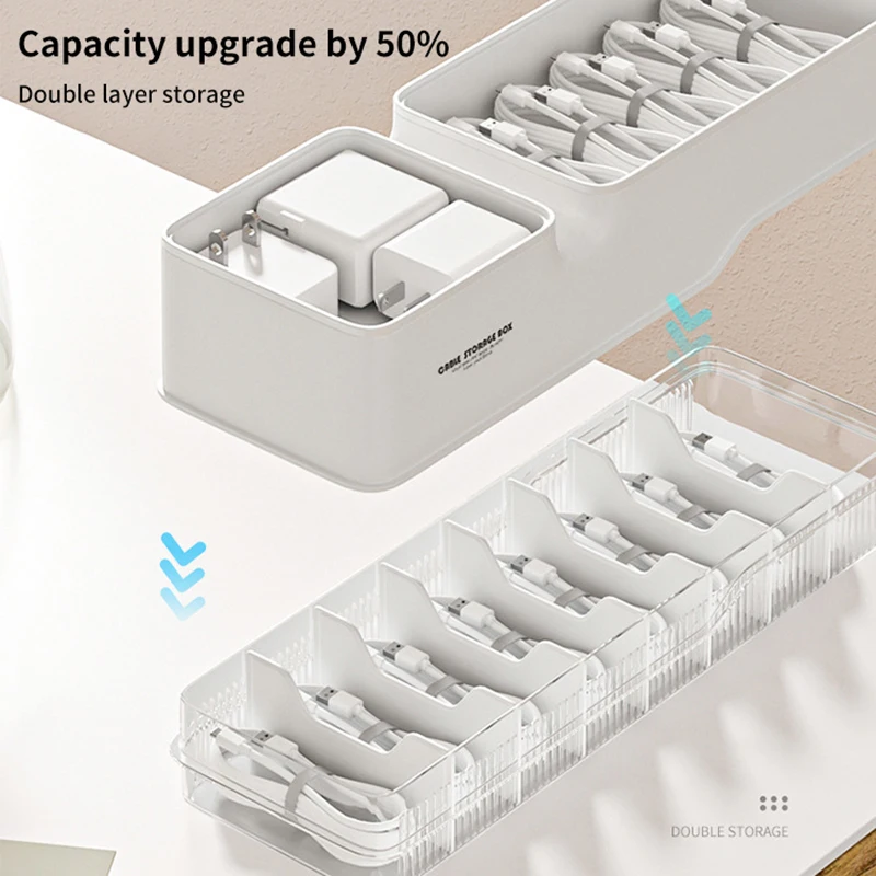 Transparent Plastic Data Line Storage Box Management Office Supplies Organizer Cable Desk Stationery Makeup Storage Container