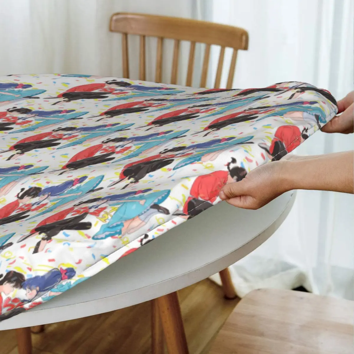 P Chan Ranma Akane Anime Waterproof Round Tablecloth Oilproof Table Cloth for Kitchen Events Dining Table Cover