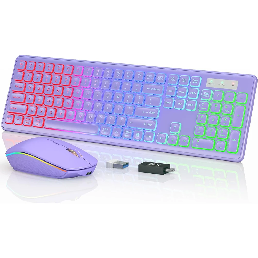 

Ergonomic 2.4Ghz Wireless Keyboard Mouse Combo for PC/Laptop/Desktop Rechargeable Full Size Keyboard Mouse Set With RGB Backlit