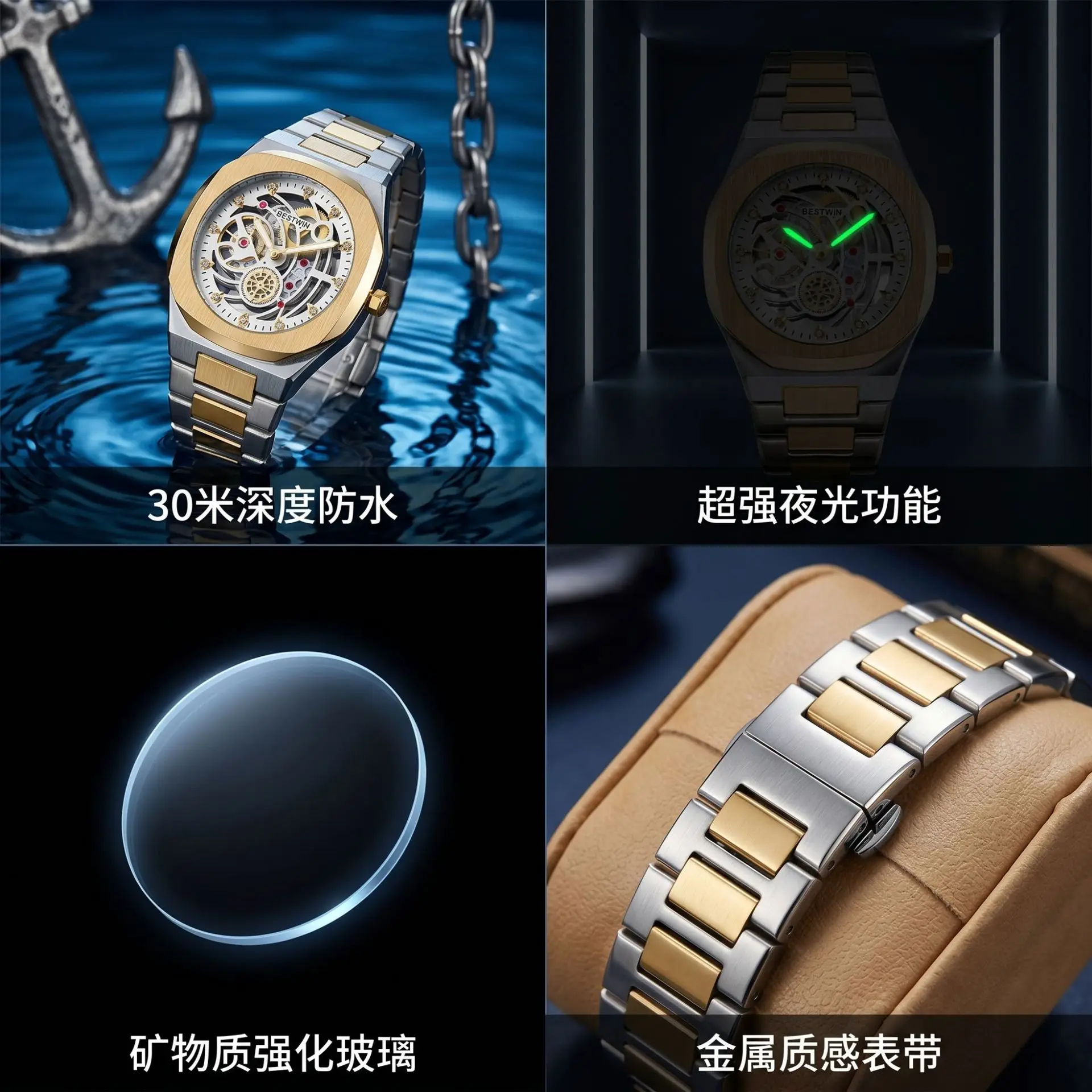 Men's Luxury Quartz Watch with Luminous Hands
