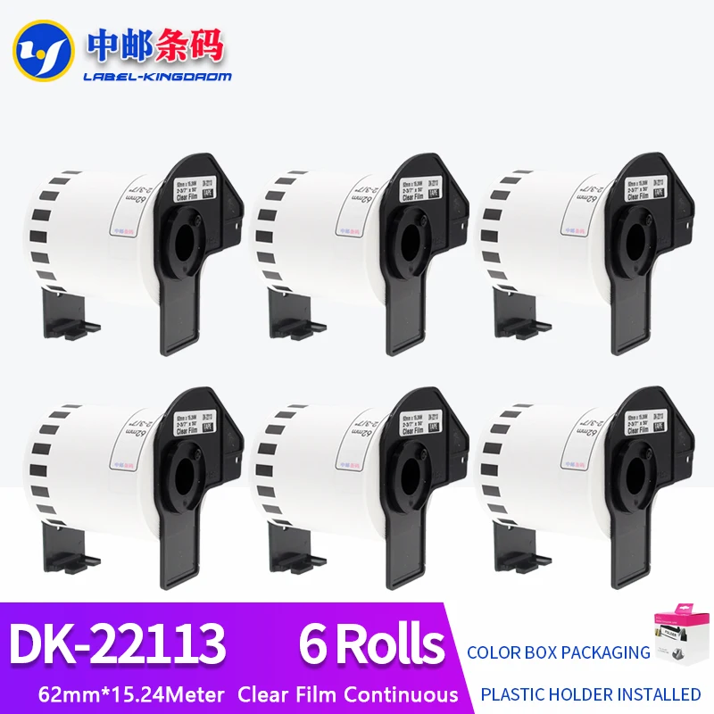 

6 Rolls Compatible DK-22113 Transparent Label 62mm*15.24M Continuous for Brother QL-700/800 Printer Including Plastich Holder