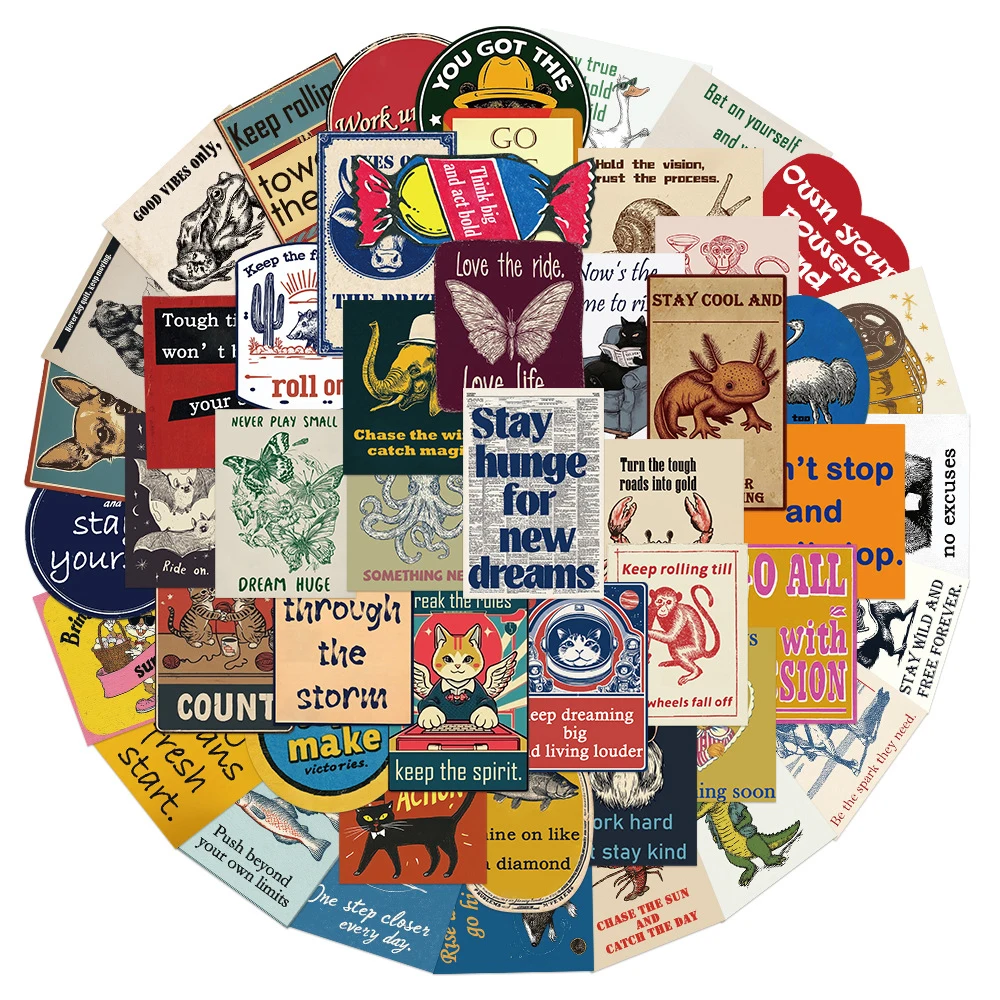

10/30/50pcs Vintage American Style Inspirational Stickers Funny Cartoon Animal Sticker Scrapbook Laptop Phone Waterproof Decals