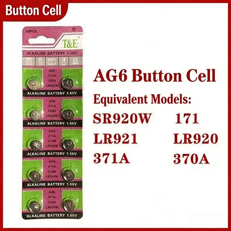

1.55V AG6 371 SR920SW LR920 SR927 171 370 L921 LR69 Button Coin Cell Battery for Watch Toys Remote Control