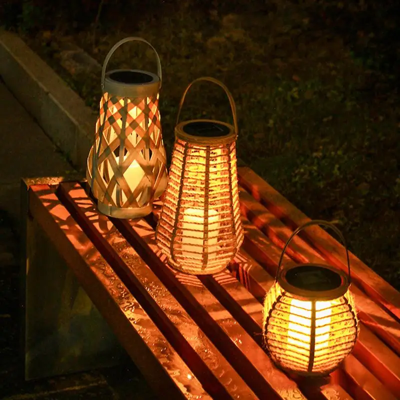 Ranttan Outdoor Chandelier Natural Solar Lights Rattan Lantern Solar Lantern Portable For Traveling Camping Or Partying