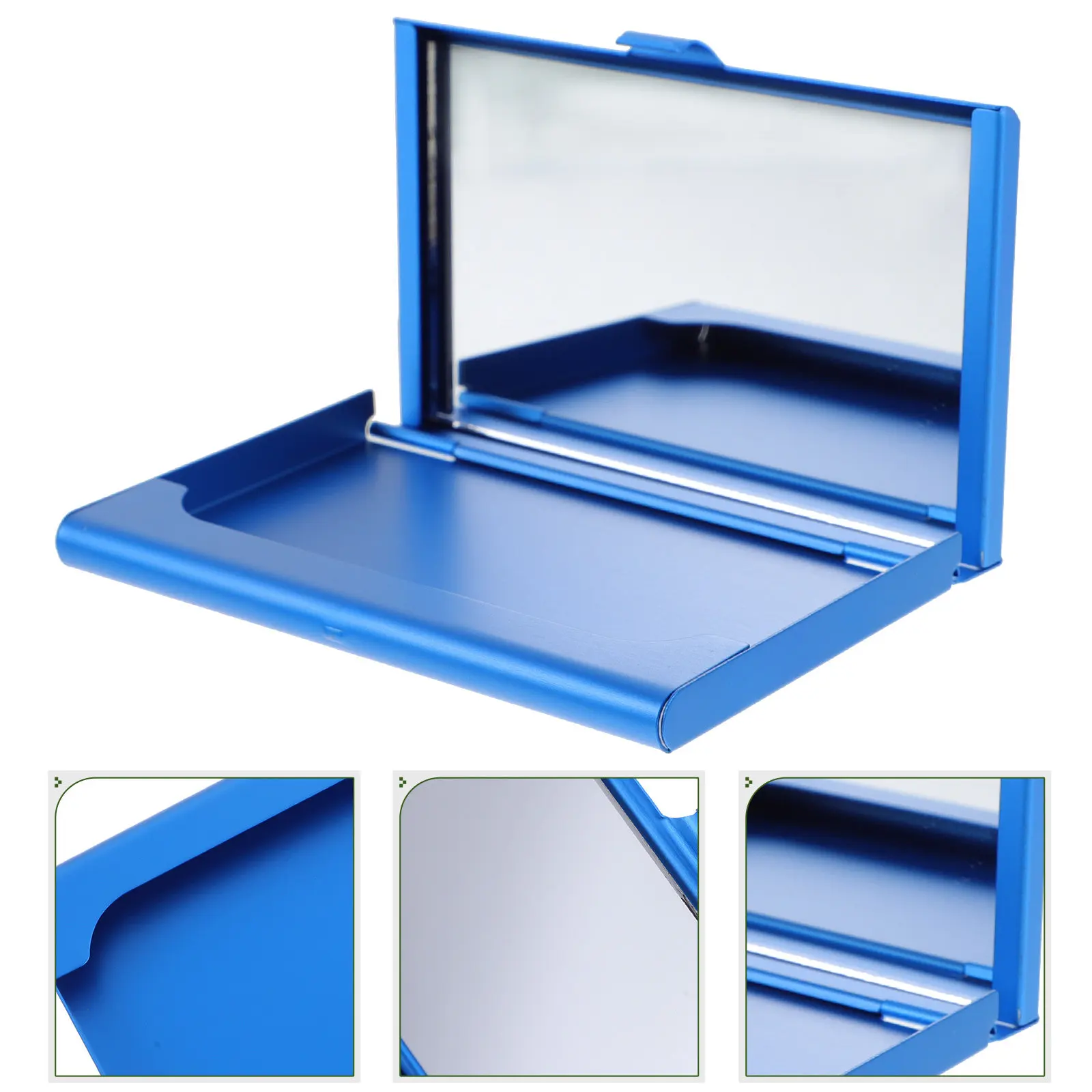 Metal Business Card Holder with Mirror Aluminum Card Organizer for Women Slim Portable Cards Wallet Secure Cards Storage