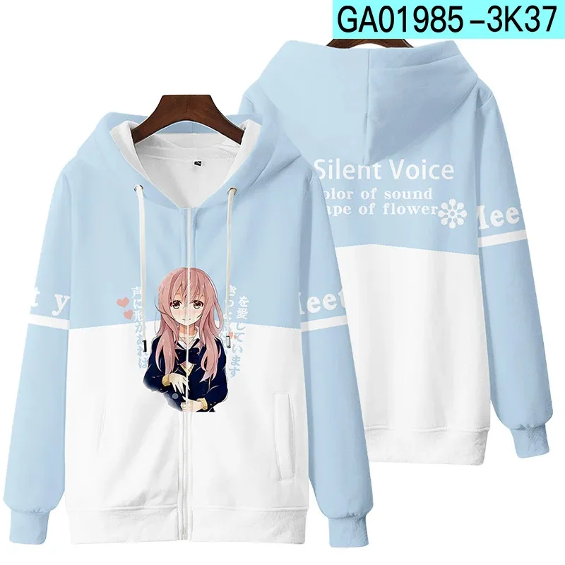qq023A Silent /The Shape of Voice 3D Print Zip Up Women/Men Hoodie Sweatshirt Nishimiya Shouko Cosplay Zipper Hooded Jacket