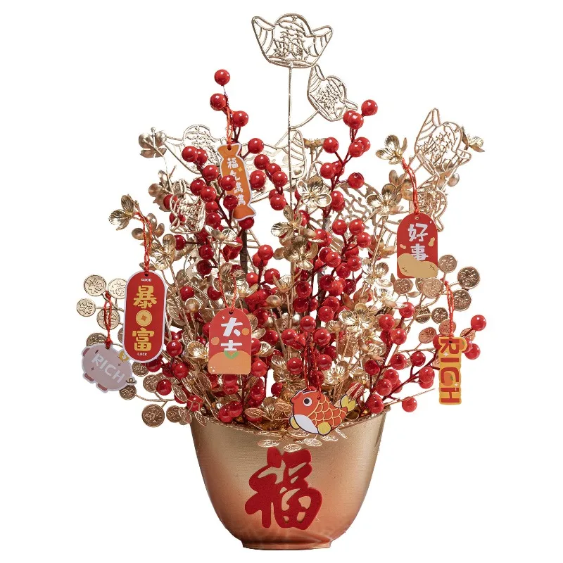 

Fu Tong red fruit flower arrangement ornament attracting wealth decoration New Year's gift bouquet