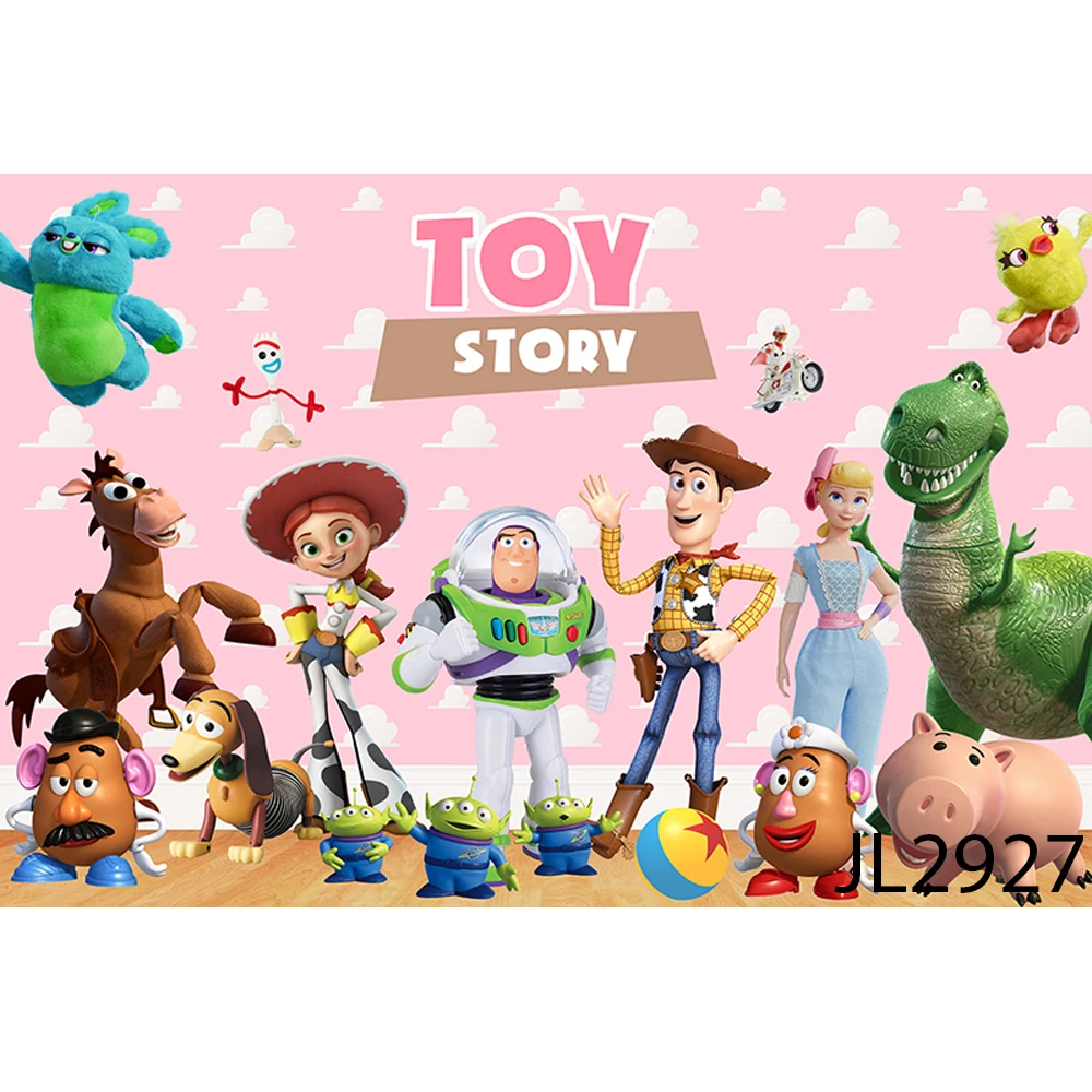 Fondo de fotografía para fiesta de cumpleaños con tema de Toy Story para niños, telón de fondo de dibujos animados de Woody Buzz Lightyear, estudio fotográfico