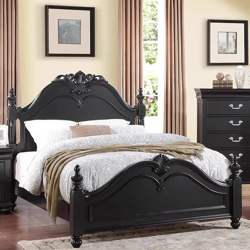 

American bed light luxury all solid wood designer 1.8 meters retro double bed master bedroom high-end French luxury 1.5