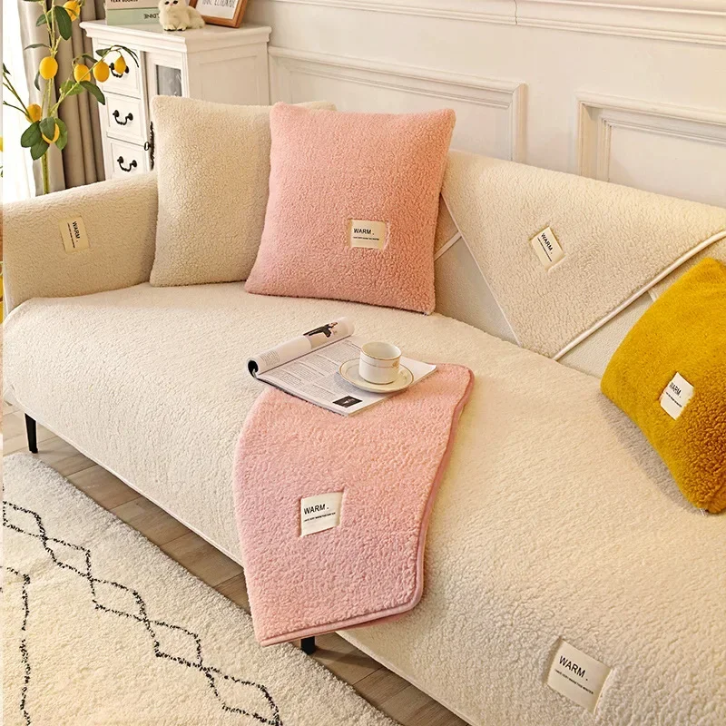 Winter Thicken Plush Honeycomb Sofa Cover Warm Soft Towel Non-slip I Shape Couch Cushion Anti Cat Scratch Living Room Home Decor