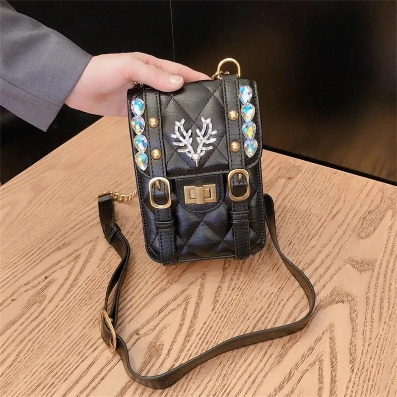 High Quality Women's Handbag Crystal Rhinestones Diamond Mobile Phone Bag Lady Purse Shoulder Messenger Bag Female Casual Bag