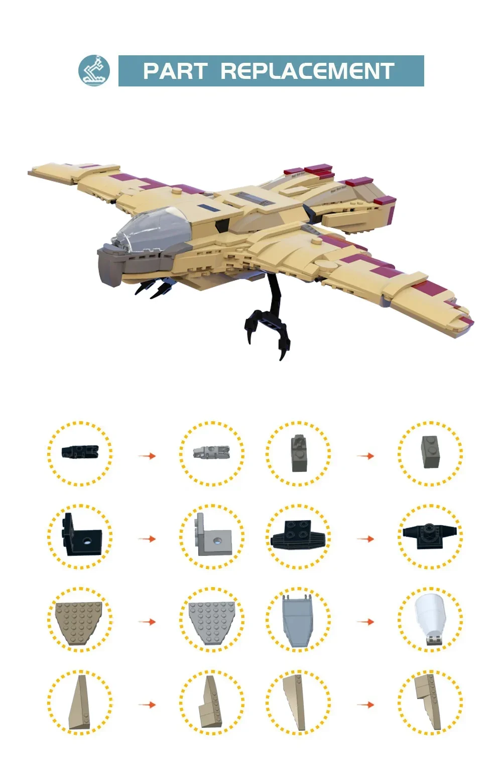 Accesorios de película estrella clásica, bloques de construcción de Warhawk Starfighter de la guerra espacial del siglo 25., modelo de luchador halcón, juguete para regalo para niños