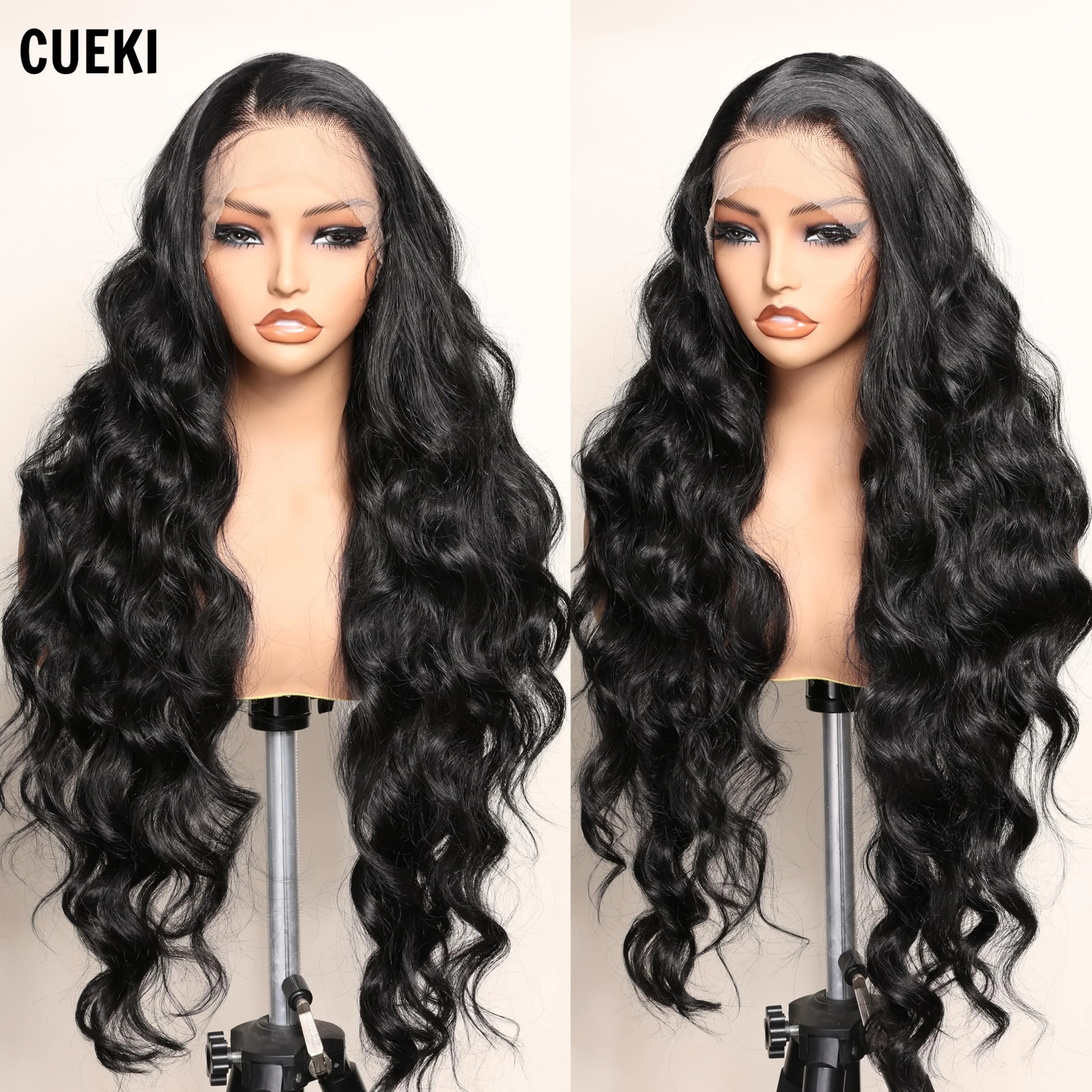 CUEKI Synthetic Wig 13x6 Lace Frontal Full Lace High Temperature Silk Chemical Fiber Wig Body Wave 200% Density 13x6 HD Transparent Front Lace Wig 32 Inch Wave Wig