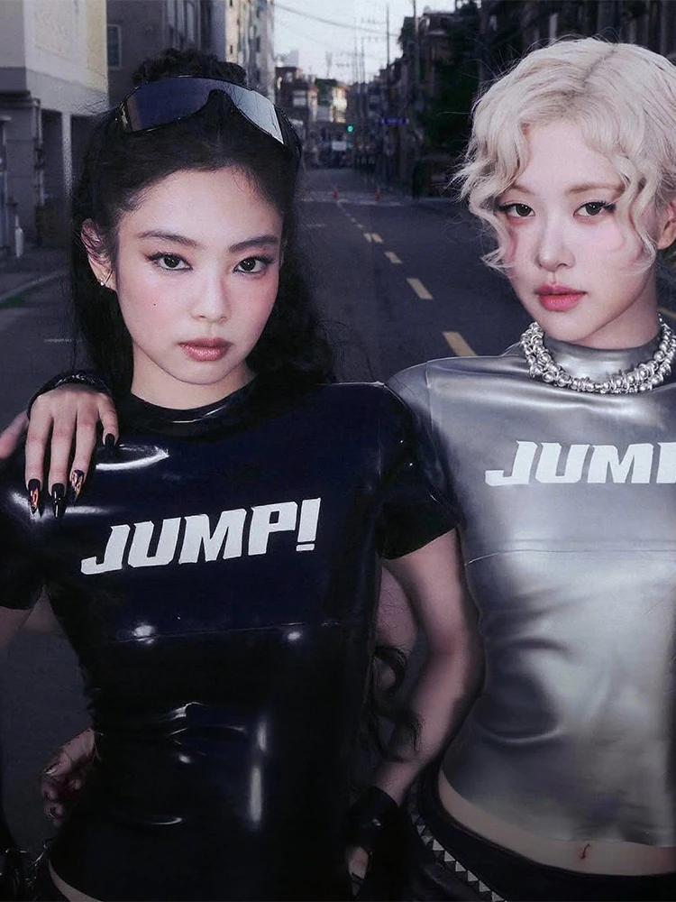 ซิสเตอร์ลินดาฤดูร้อนเทรนด์ใหม่เสื้อยืดผู้หญิงพิมพ์ลายสะท้อนแสงแขนสั้นสาวฮอตสตรีทสไตล์เสื้อครอป