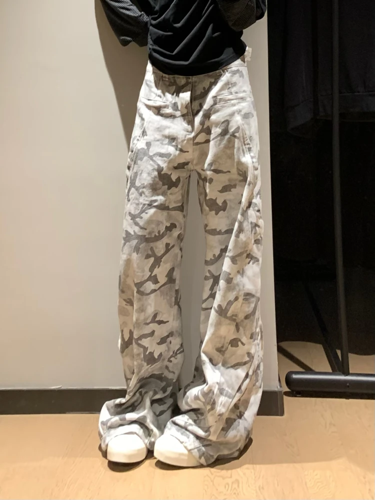 

Камуфляжные рабочие брюки в стиле ретро, свободные широкие брюки трапециевидной формы длиной до пола, мужские и женские повседневные прямые джинсы