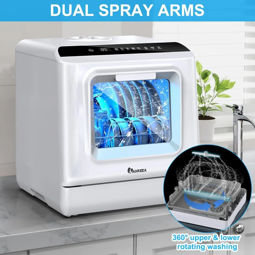 Portable Countertop Dishwasher, No Hookup Needed, Compact Dishwasher With 5-Liter Built-in Water Tank,5 Programs