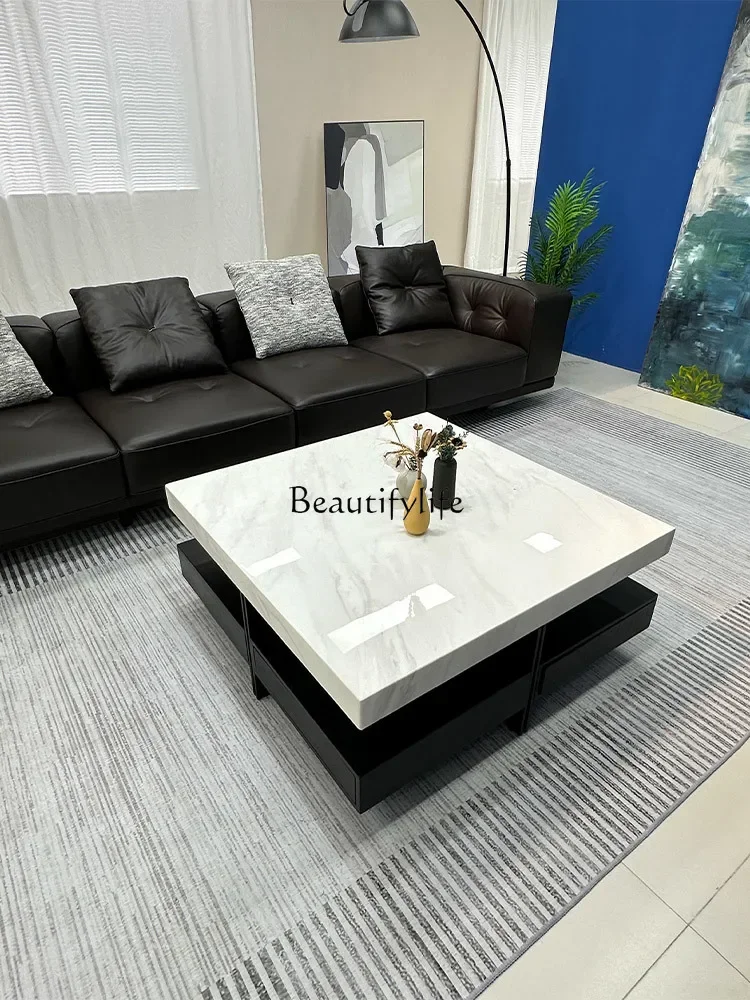 

lxItalian Minimalist Square Modern Minimalist Large and Small Apartment Type Jazz White Marble Tea Table