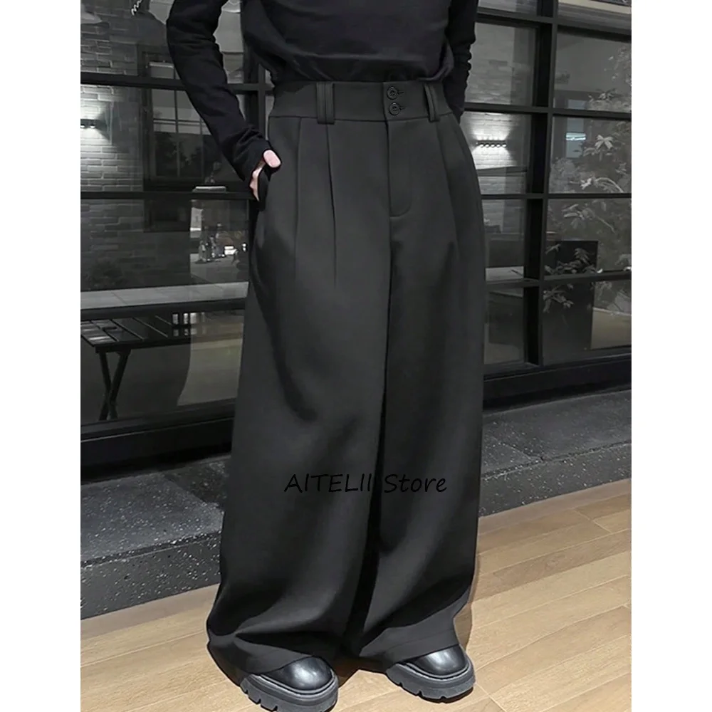 

Повседневные прямые брюки для мужчин, классические мужские брюки из полиэстера, свободный крой, однотонные широкие брюки, рабочие брюки пошив