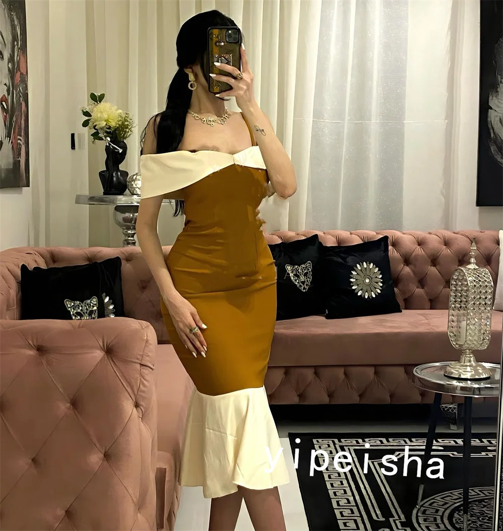 Abito da ballo Arabia saudita Jersey Formal Evening Column Off-the-shoulder abito da occasione su misura lunghezza Anke