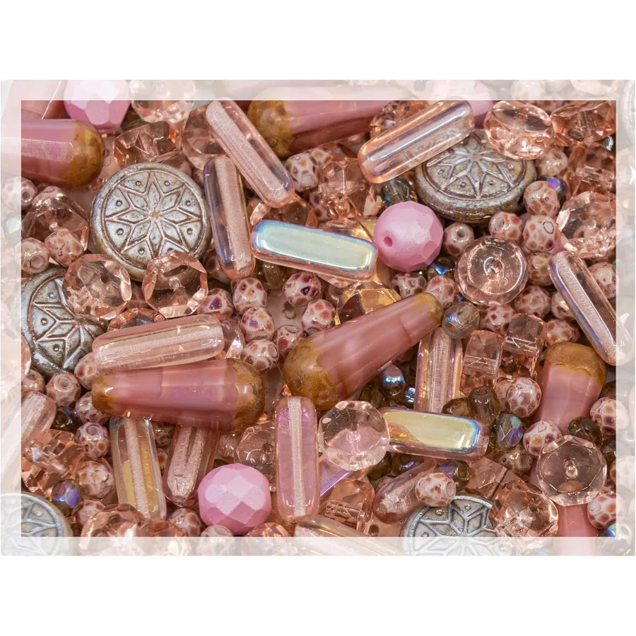 

2,1 унции, 60 г, смесь уникальных чешских богемных стеклянных прессованных бусин, грязного розового цвета, антикварного стола, матового и глянцевого граненого огня, ха