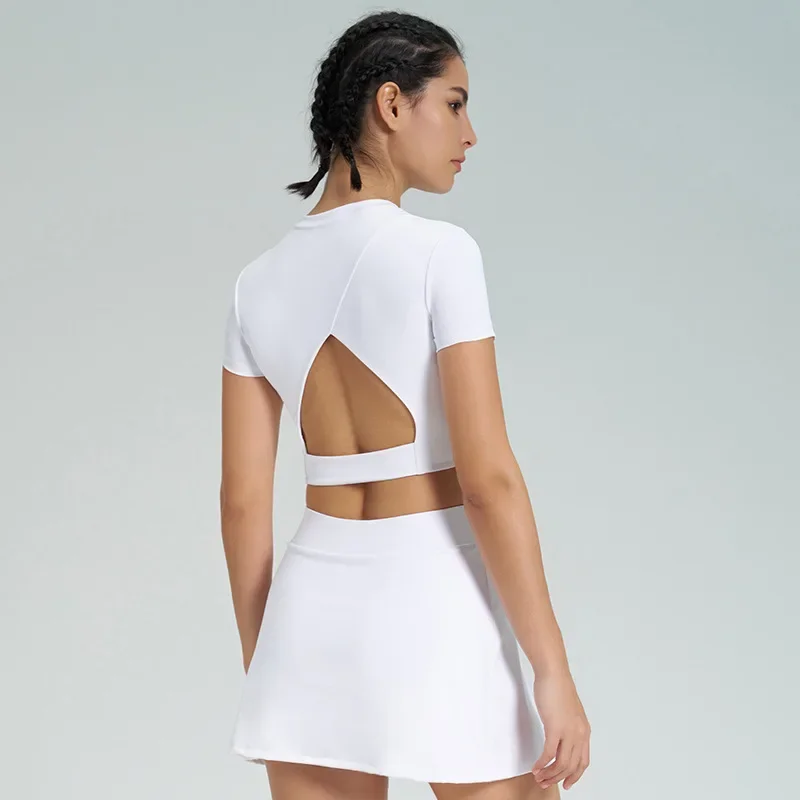 

2025 New Women's Cropped Round Neck Yoga Dress Set - Seamless & Breathable for Gym & Pilates (+3 Colors)