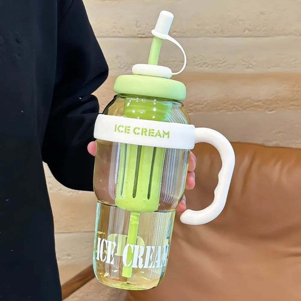 Cute 1200ML Summer Plastic Cup Large Capacity Leakproof Milky Tea Cup with Handle Lucky Belly Cup Outdoor Travel