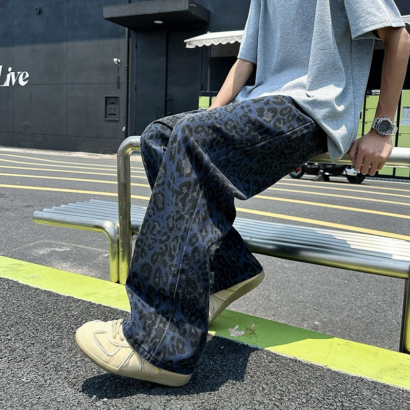 

Мужская мода хип-хоп High Street джинсы мужские леопардовые молодежные популярные джинсовые брюки винтажная повседневная уличная одежда свободные прямые брюки