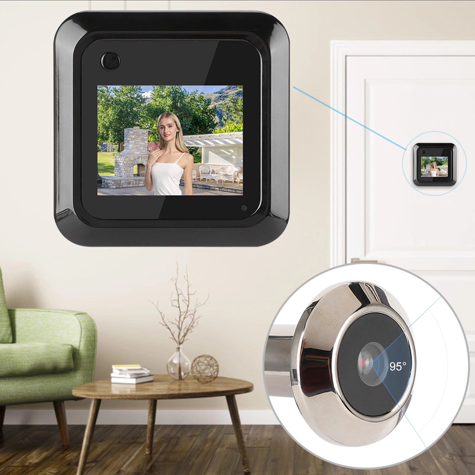 Smart Door Viewer para segurança doméstica, TFT LCD, 0.3MP, câmera grande angular de 95 °, gravação de fotos, Peephole, 2.4in