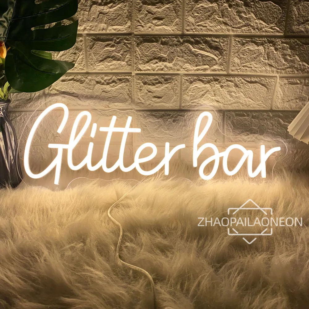 Glitter Bar Neon Sign Led Lights Bar Club Pub Room Decor Beauty Salon Wall Hanging Neon Led Sign Birthday Party Decor LED Lights