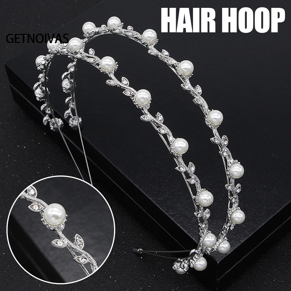 Silver Color Headbands Pearl Hairbands Tiaras Beads Crowns Wedding Party Prom Hair Accessories Women Girls Head Jewelry SL