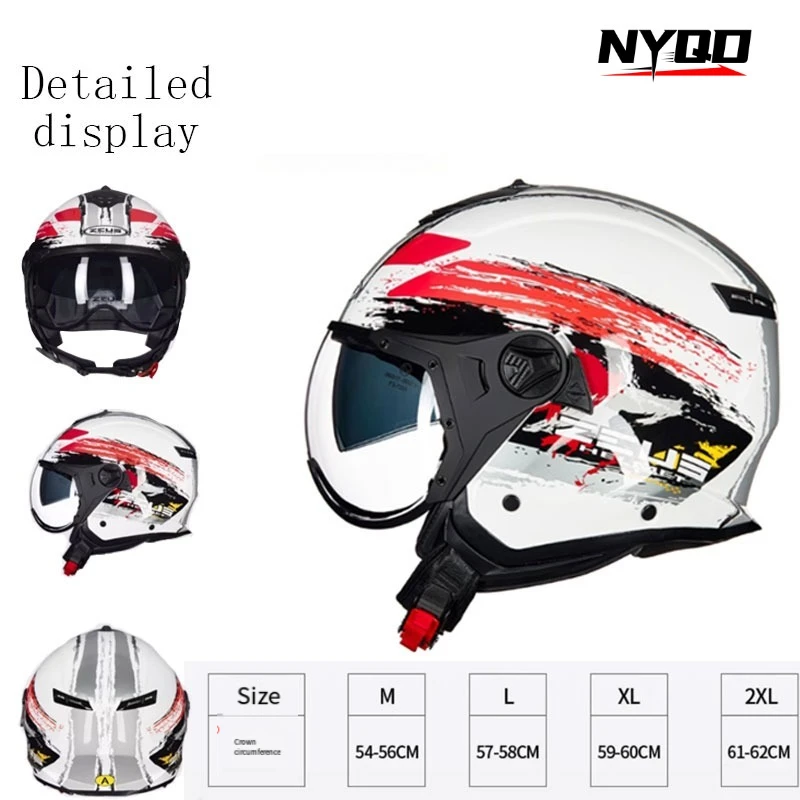 

3/4 Open Face Helmet Male Female Universal for All Seasons Motorcycle Half Helmet Double Lens Large Size Summer Capacete Casco
