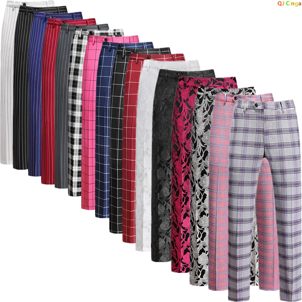 

Grey-Purple Men's Striped Suit Pants, Red Slim Fit Trousers, White Wedding Party Dress Pant, Black Pantalones Hombre.