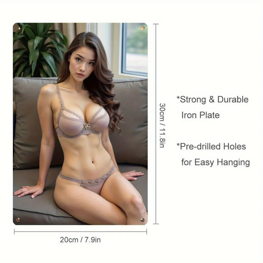 لافتة قصدير معدنية عتيقة آرت ديكو مقاس 8 × 12 بوصة - ديكور جداري بتفاصيل قماشية مثيرة للسيدات، ديكور منزلي حديدي متين لسرير غرفة المعيشة #2