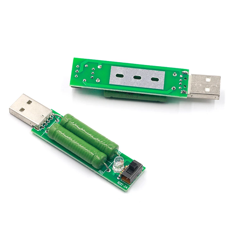Resistor de carga mini descarga usb 2a/1a com interruptor 1a led verde, 2a led vermelho