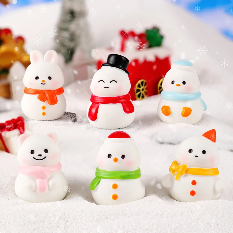 Mini Christmas Snowman Figurine Cartoon Snow Rabbit Micro Landscape Ornament Car Interior Home Desktop Decoration