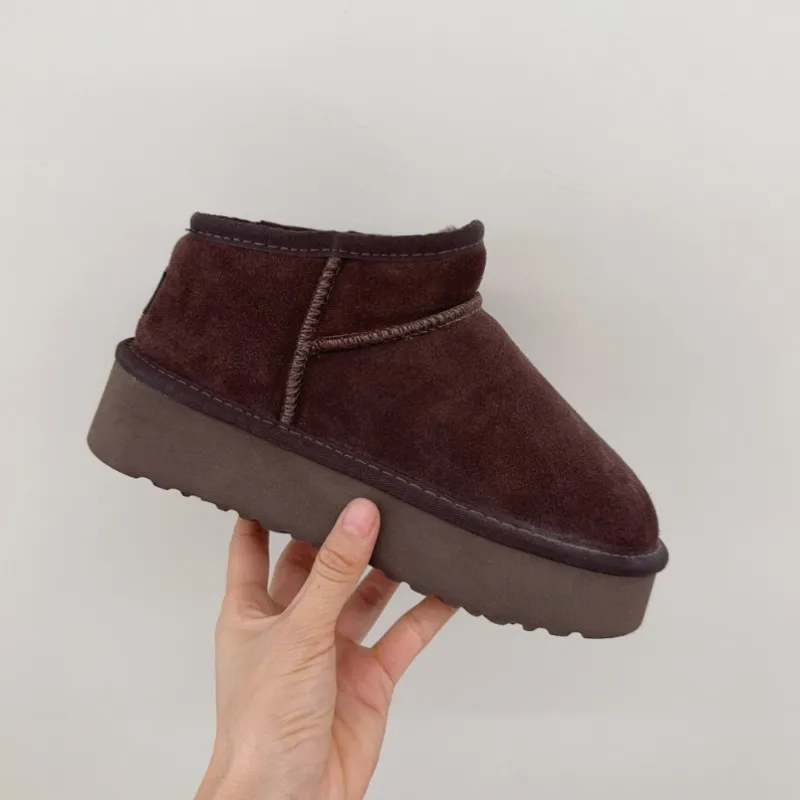 Winter Female Ultra Mini Platform Snow Boots New Wool Leather Boot Fur Thick Bottom Can be stepped Men Warm Boots