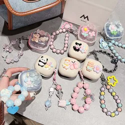 3D Flower Butterfly Transparent Case For Samsung Galaxy Buds Live 2 Pro FE Cute Bear Protective Earphone Box Cover With Bracelet