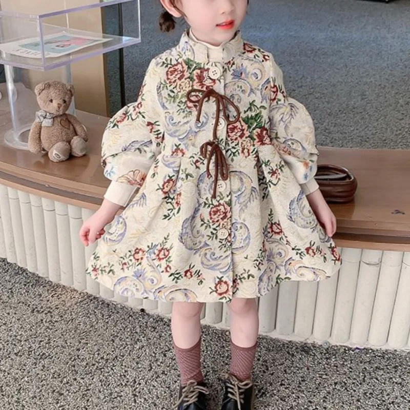 

Children's Clothing Outerwear Tops Girls' Autumn Winter New Fashion Print Mid Length Print Coat Casual Popularity Lively Kids