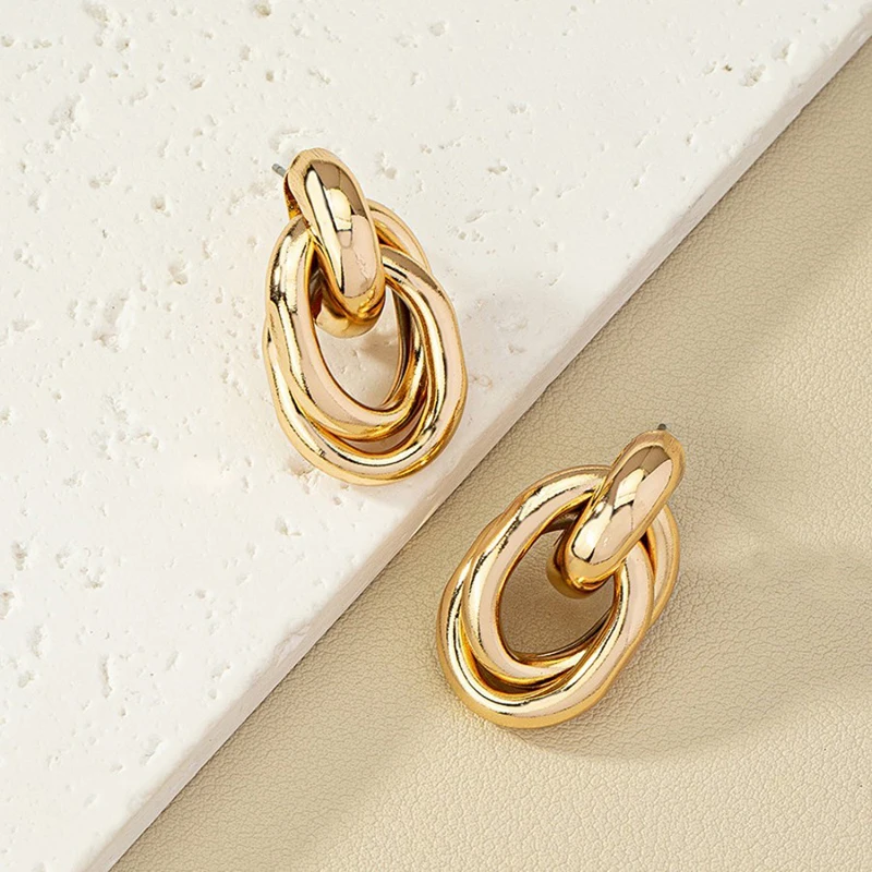 Gold Silver Color Knot Hoop Earring For Women Shiny Plating Trendy Eardrop Cute Daily Wear Jewelry