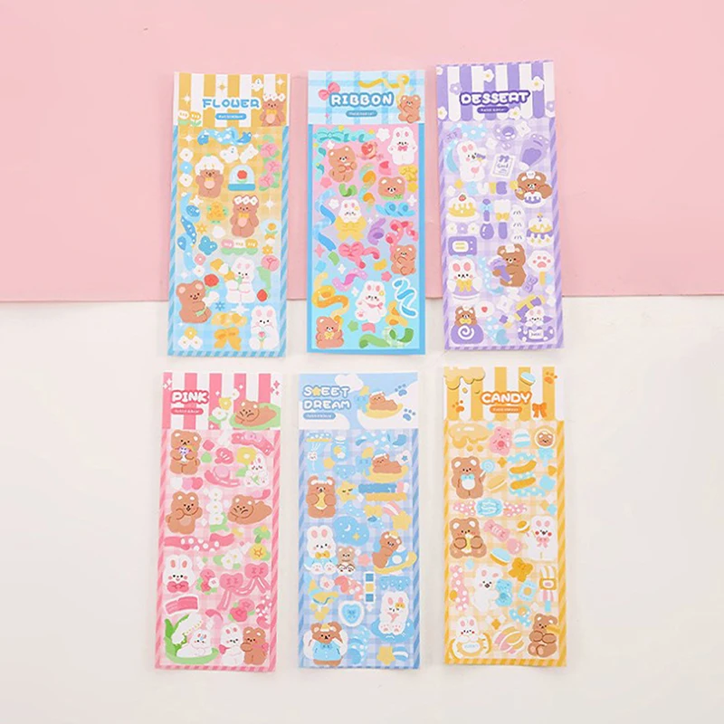 6 Sheets Kawaii Cute Shiny Photo Decorative Stickers Cartoon Decoration Journal Korean Hand Account Stationery Small Pattern